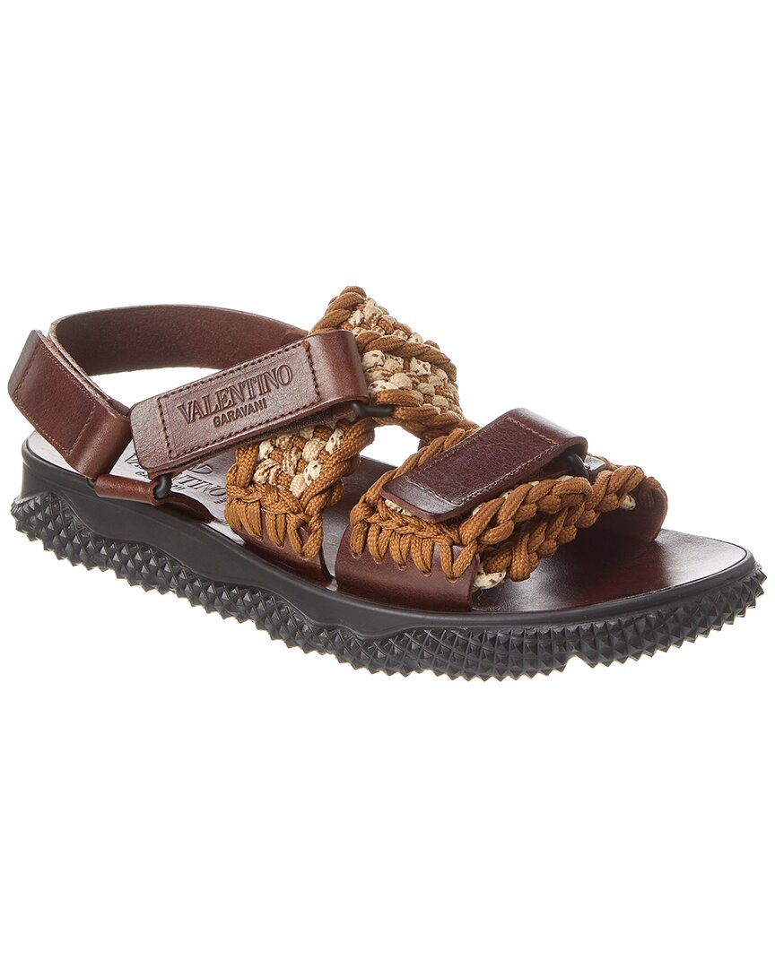 Shop Valentino Rope & Leather Sandal In Brown