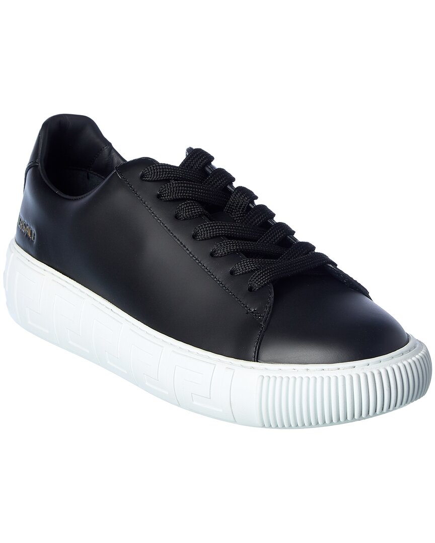 Shop Versace Greca Leather Sneaker In Black
