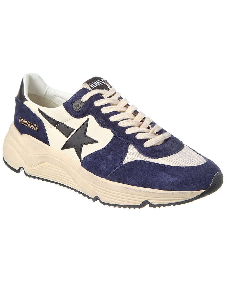 Golden Goose Running Sole Leather & Suede Sneaker In Blue