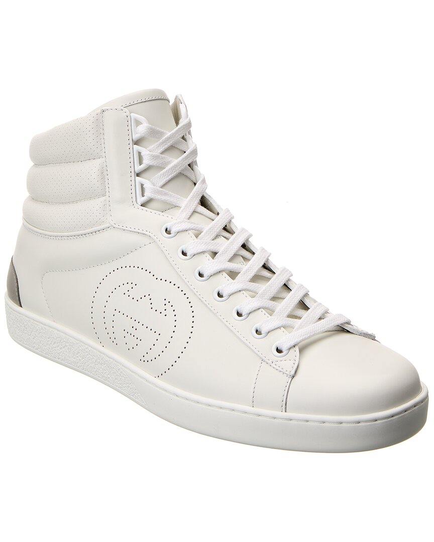 Shop Gucci Ace Leather High-top Sneaker In White