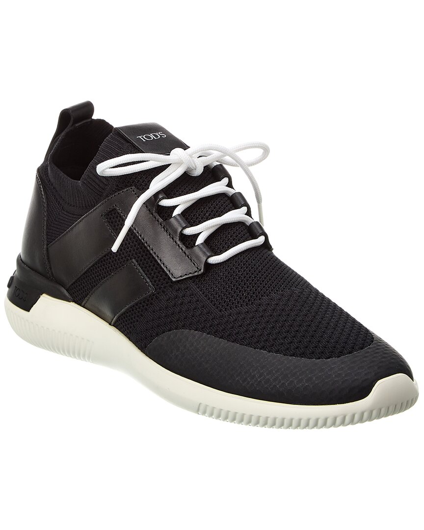 Shop Tod's Sportivo Light Knit & Leather Sneaker In Black