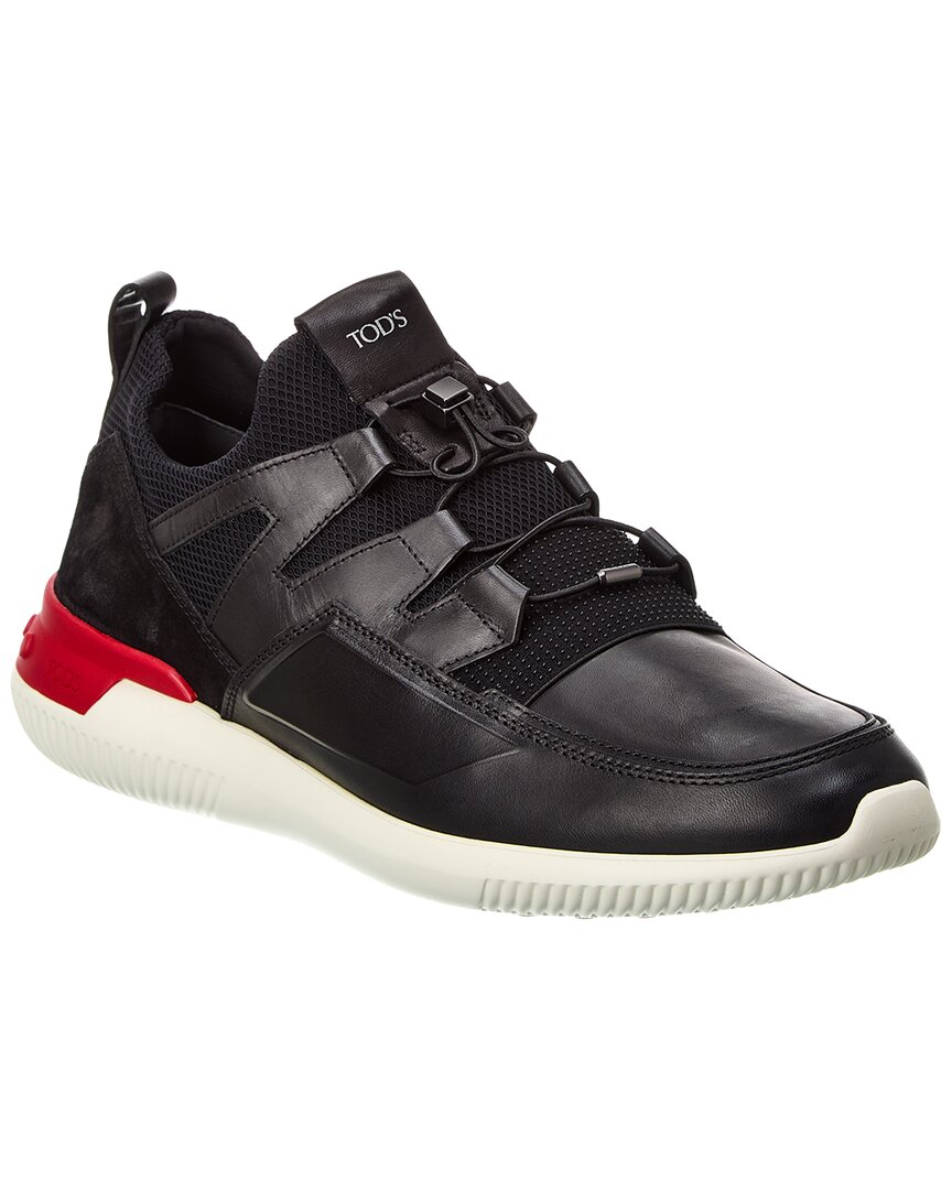 Shop Tod's Leather & Mesh Sneaker In Black