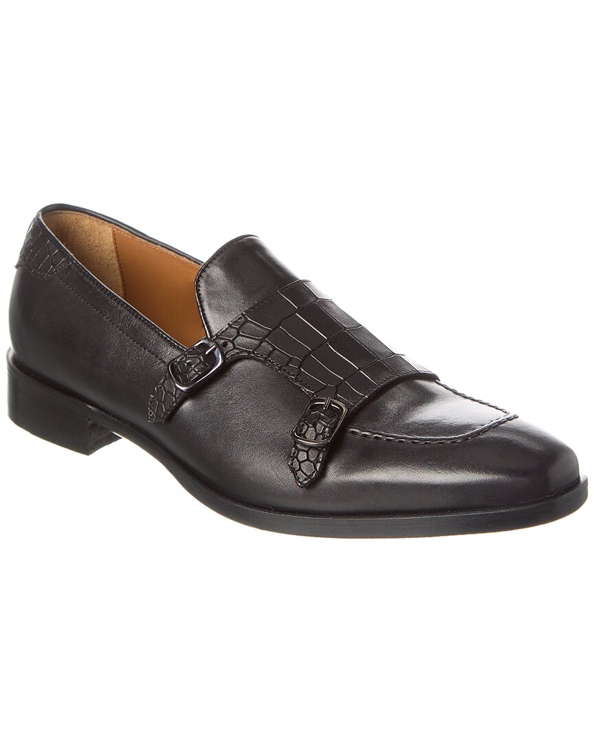 Shop Ted Baker Seyie Double Monk Croc-embossed Leather Loafer In Black