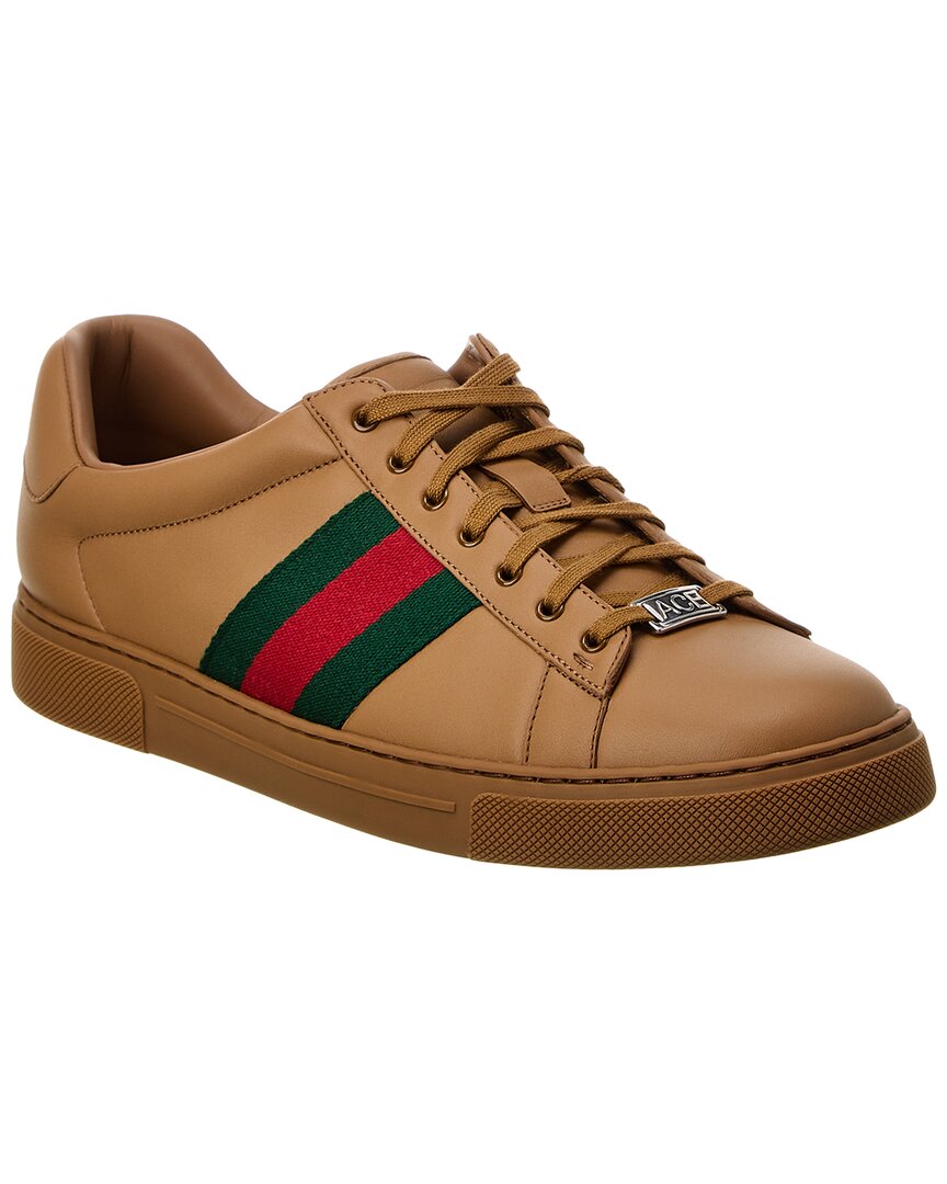 Shop Gucci Ace Leather Sneaker In Brown