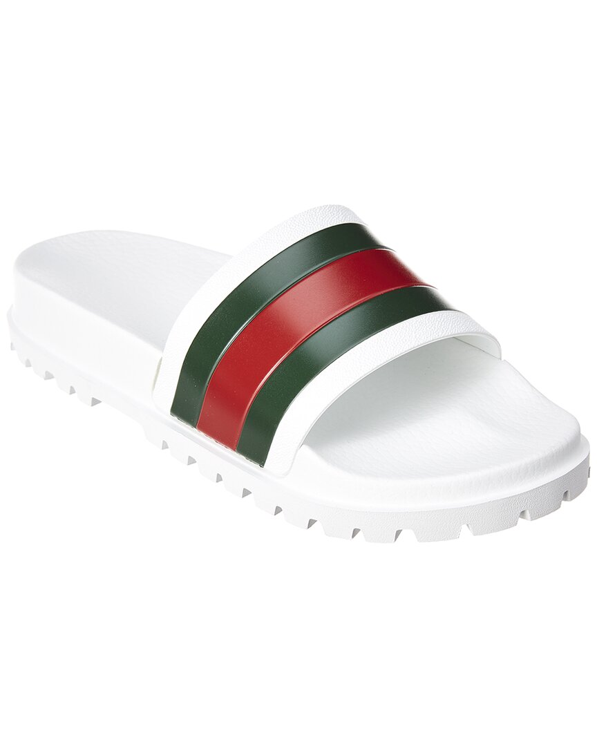 Gucci Leather Web Slide In Green