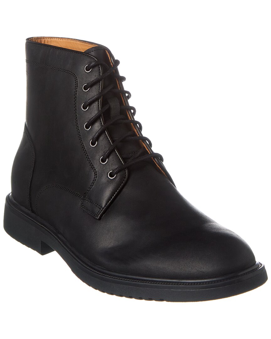 Brass Mark Plain Toe Leather Boot In Black
