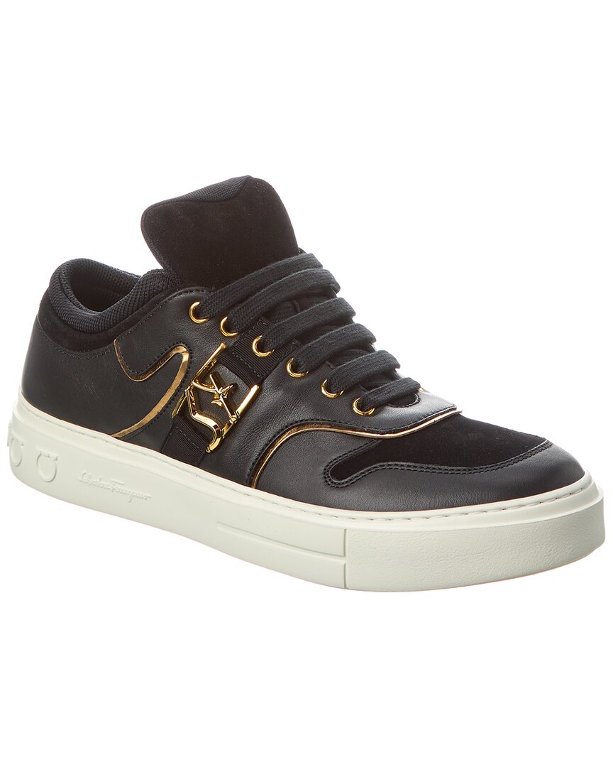 Ferragamo Borg Logo Low-top Sneakers In Black