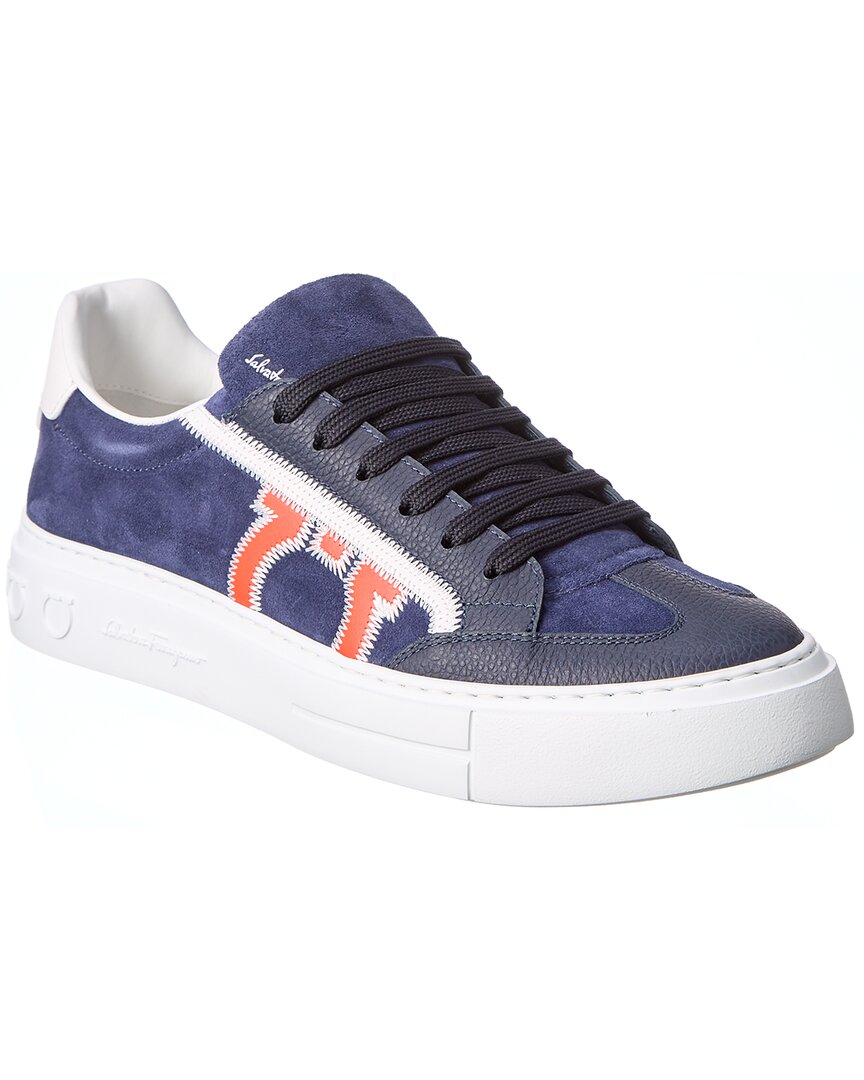 Shop Ferragamo Borg 5 Suede & Leather Sneaker In Blue