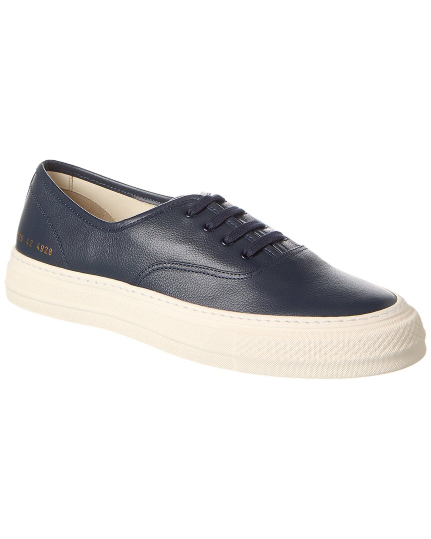 Shop Common Projects Four Hole Leather Sneaker In Blue