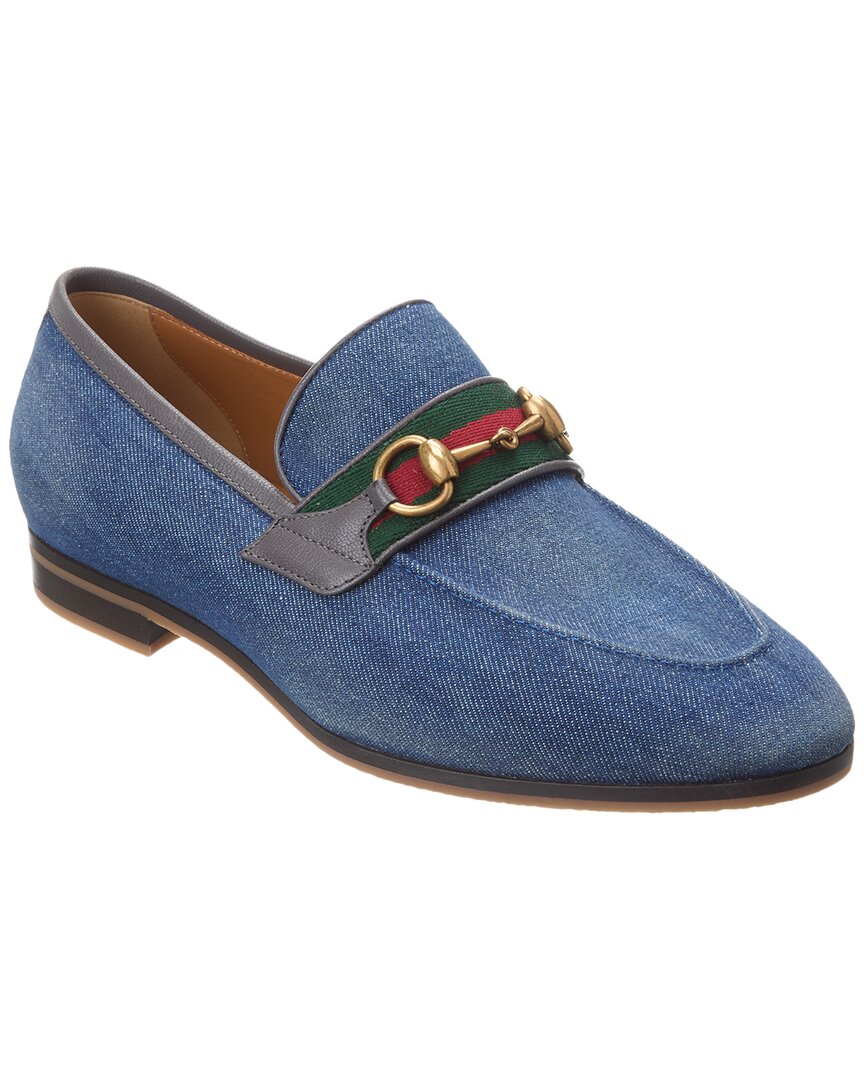 Shop Gucci Horsebit Denim & Leather Loafer In Blue