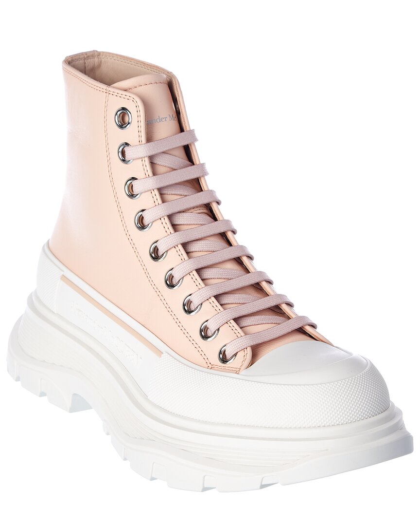Shop Alexander Mcqueen Tread Slick Leather Boot In Pink
