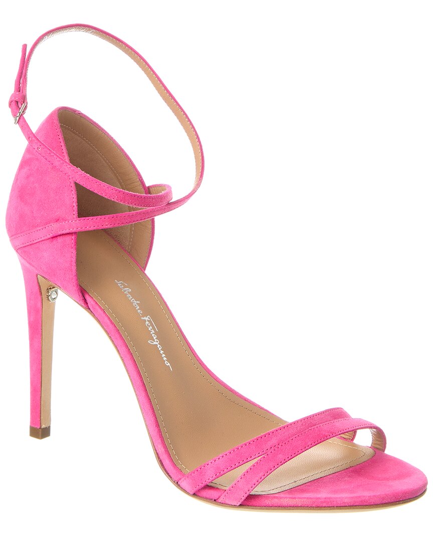 Ferragamo Ines X5 Suede Ankle-strap Sandals In Pink