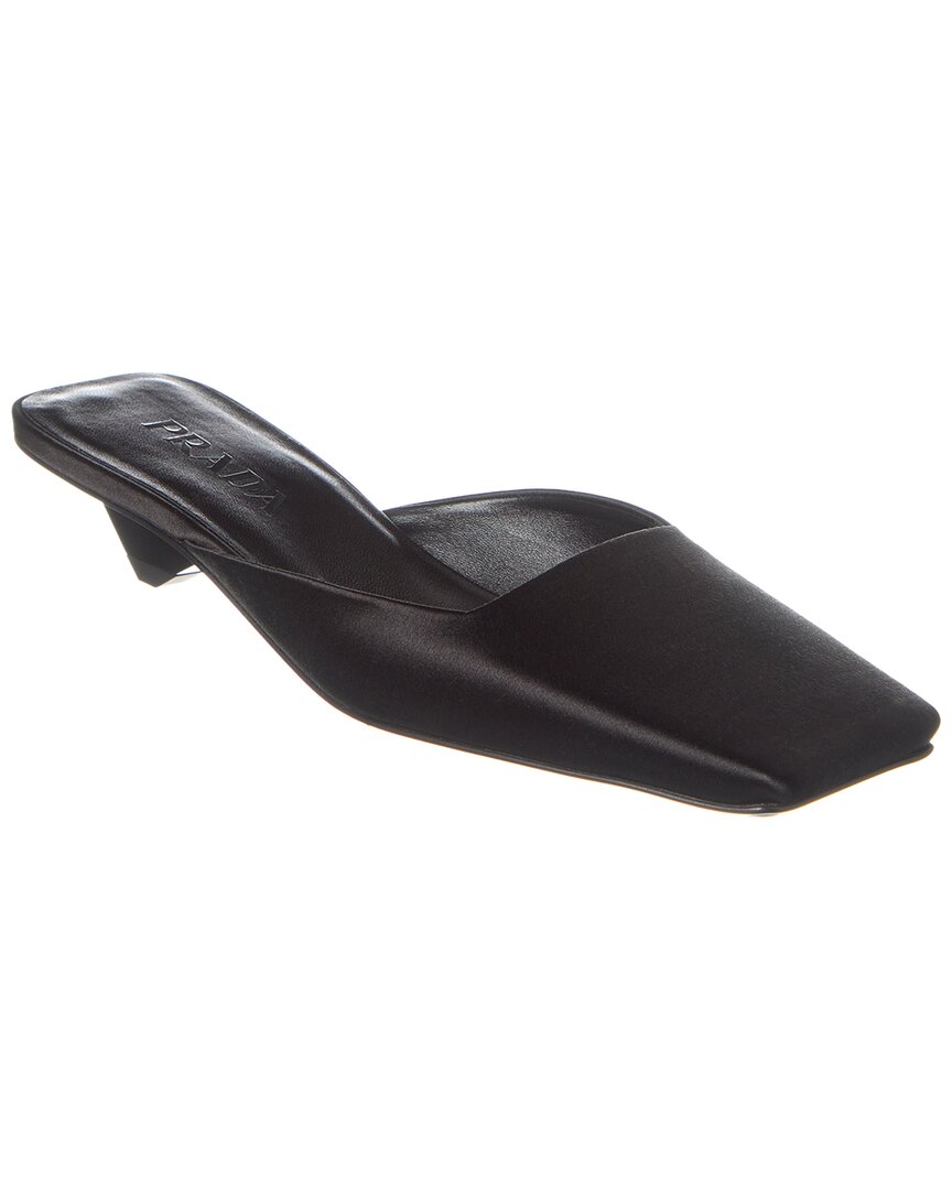 Prada Satin Square-toe Ballerina Mule Pumps In Black