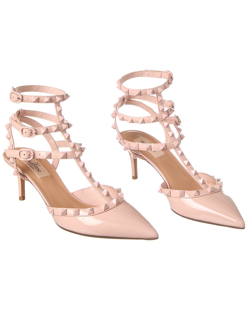 Valentino Rockstud Caged 65 Patent Ankle Strap Pump In Pink
