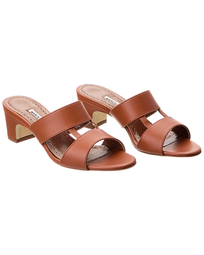 Shop Manolo Blahnik Chus 50 Leather Sandal (authentic ) In Black