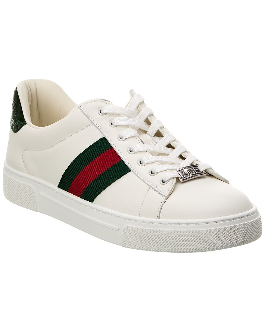 Gucci Sneakers Rubber Sole Contrasting Heel Tab In White