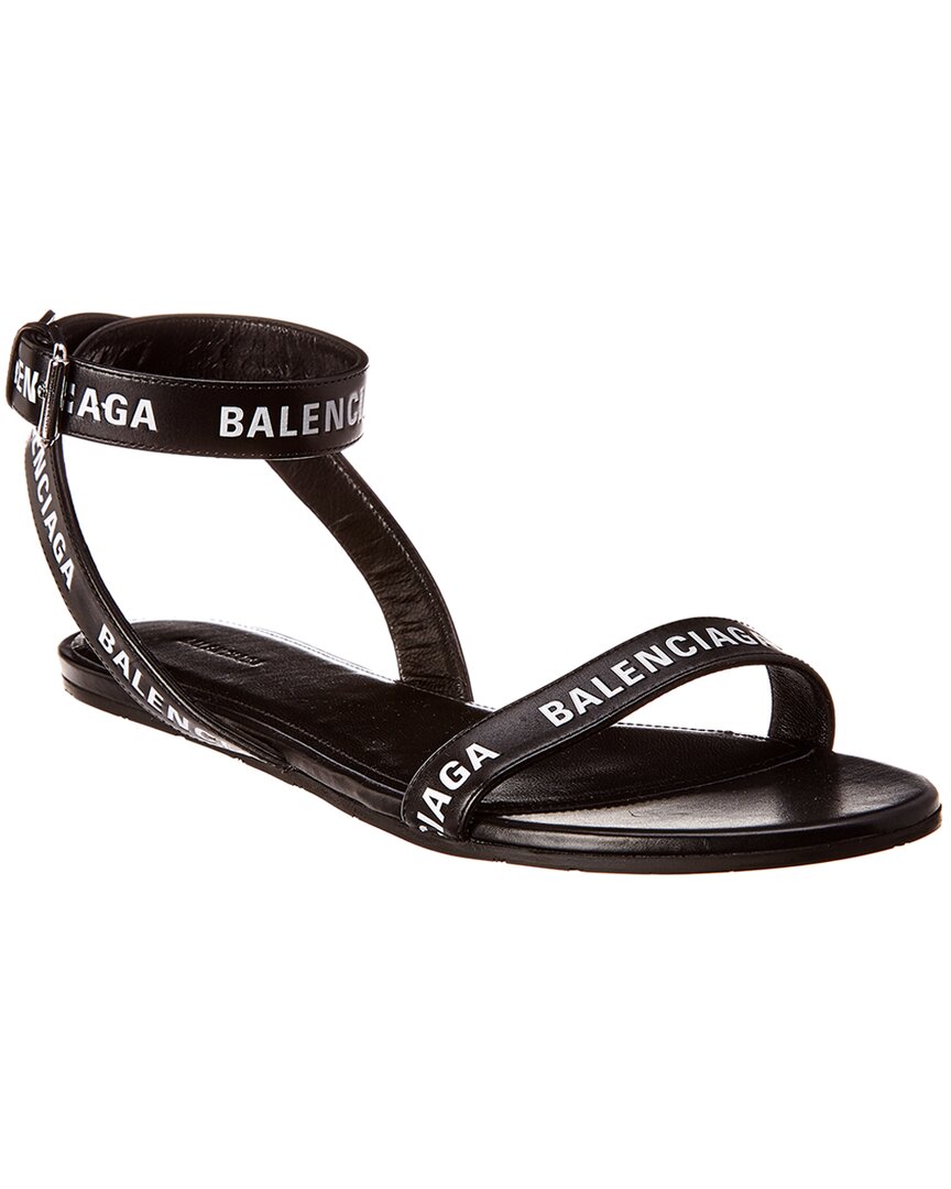 Balenciaga Logo Leather Sandal In Black