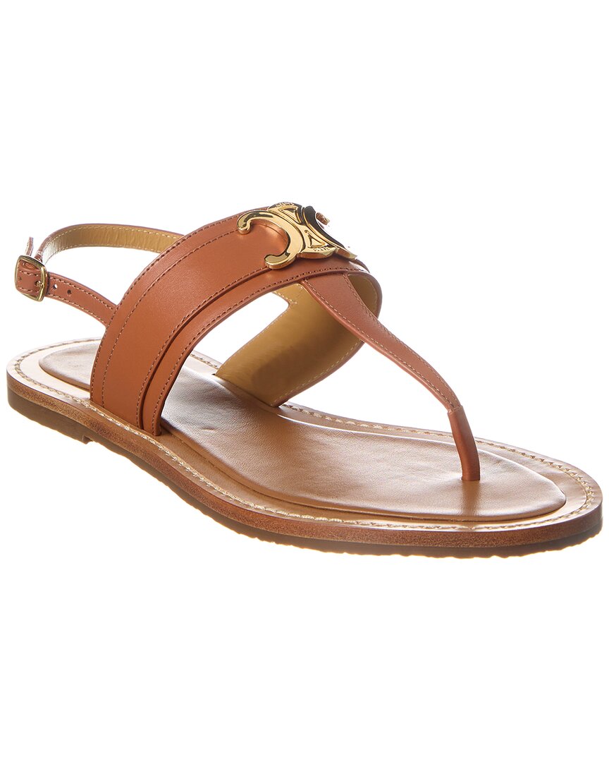 Celine Lympia Triomphe Leather Sandal In Brown