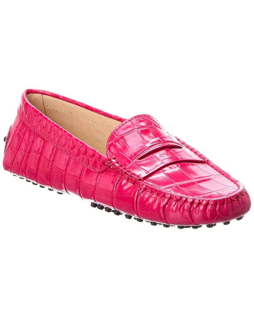 Tod's Gommino Croc-embossed Leather Loafer In Pink
