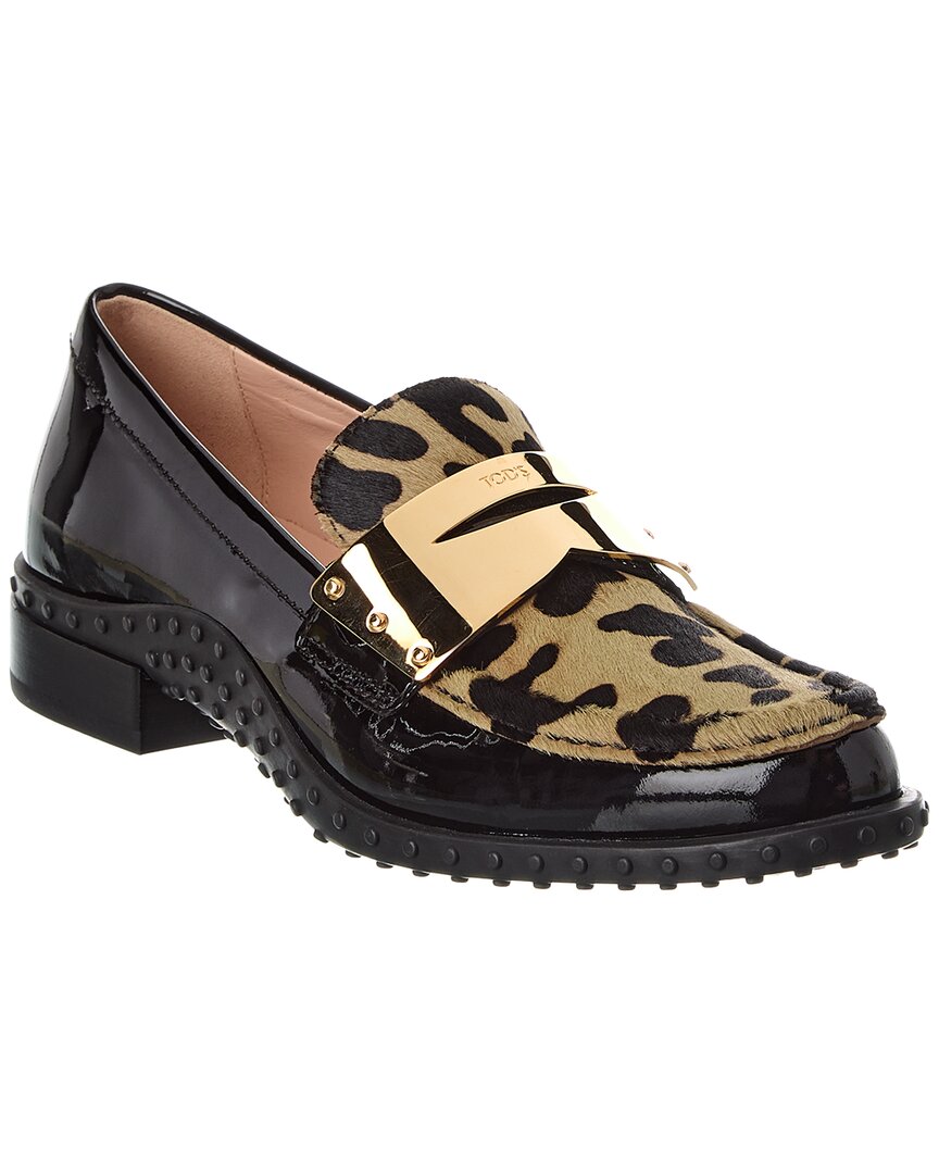 Tod's Gomma Haircalf & Patent Loafer In Brown