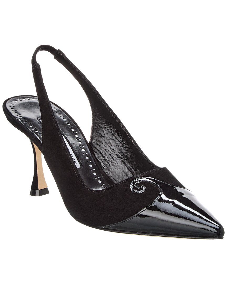 Manolo Blahnik Zaborus 70 Leather & Suede Slingback Pump In Black