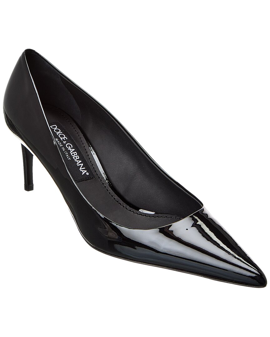 Dolce & Gabbana Stiletto Heel Patent Finish Pointed Toe Pumps In Black