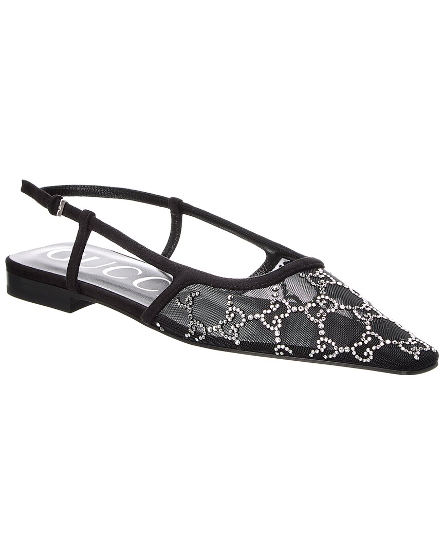 Gucci Demi Crystal Gg Slingback Ballerina Flats In Nero