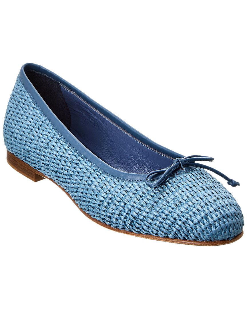 Manolo Blahnik Veralli Raffia & Leather Flat In Blue