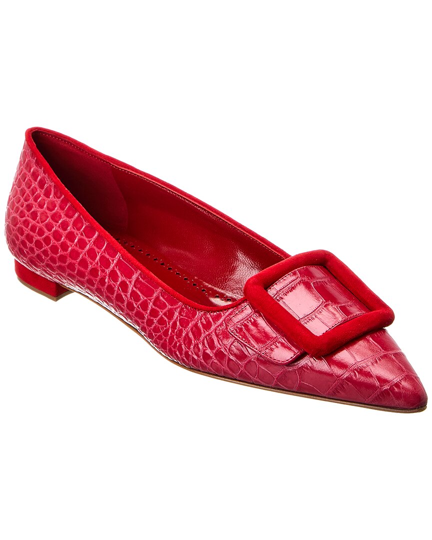 Manolo Blahnik Pointed Ballet Flats In Red