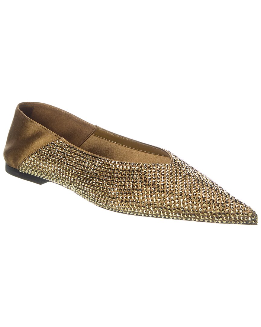 Saint Laurent Nour Slippers In Satin Crepe And Rhinestones In Green