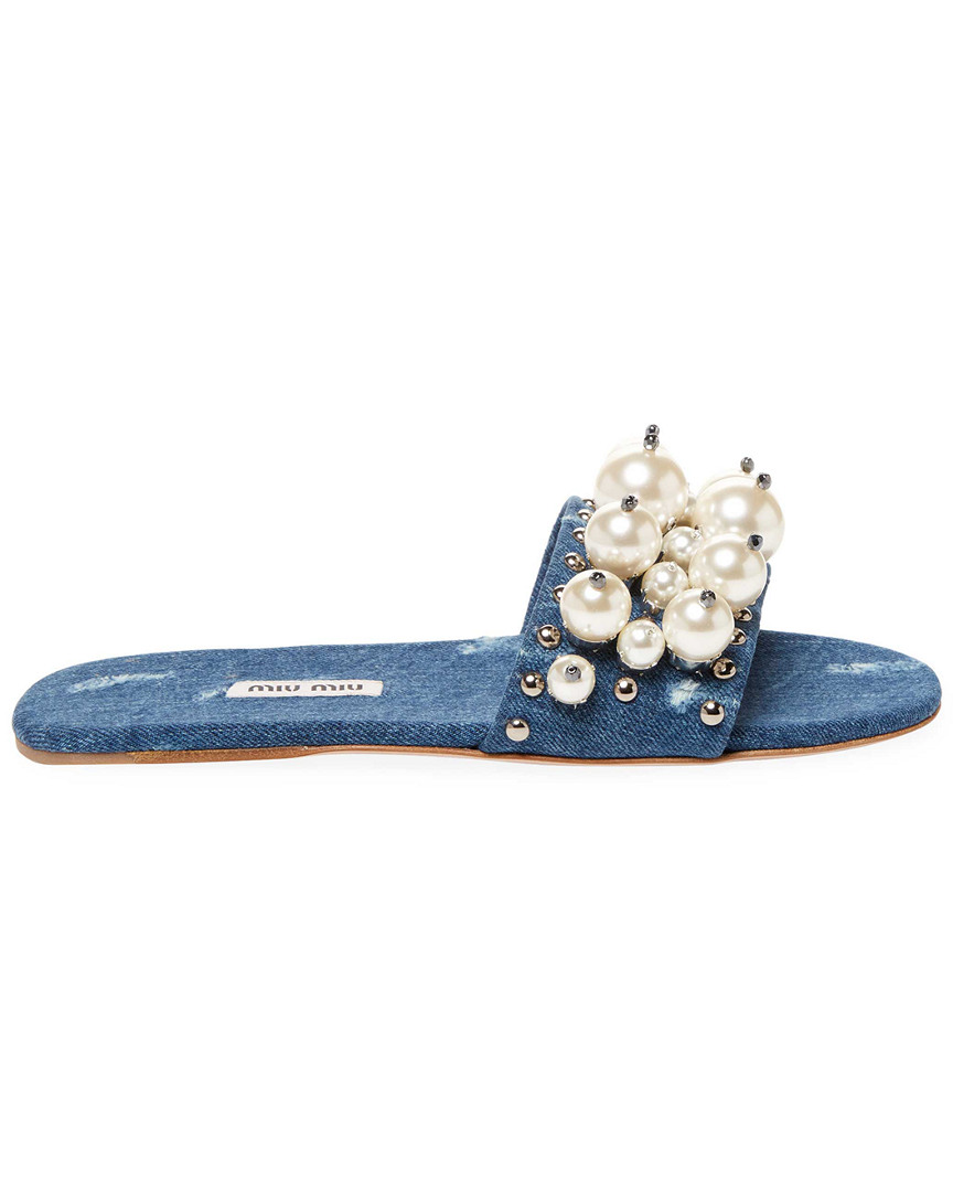 Miu Miu Miu Miu Pearl Embellished Denim Slide Sandal 5c90f5 Miu Miu Miu Miu Pearl Embellished Denim Slide Sandal 5c90f5