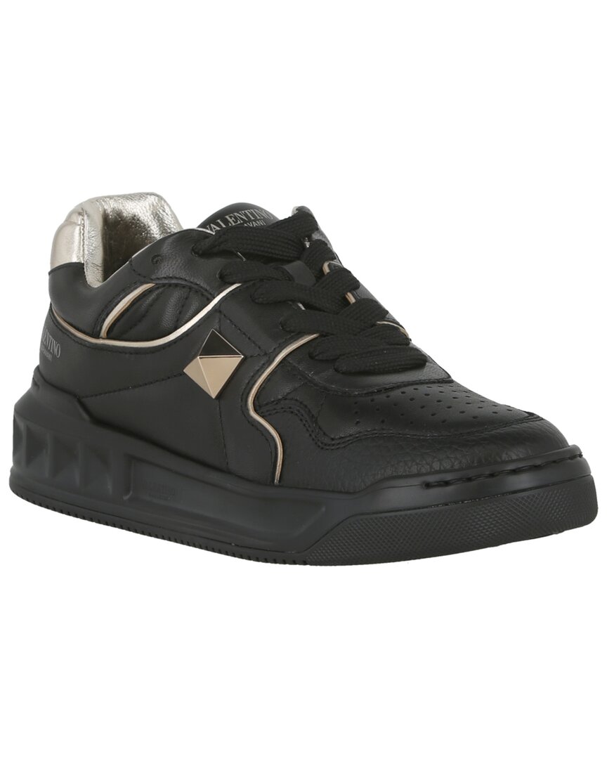 Valentino One Stud Leather Sneaker In Black
