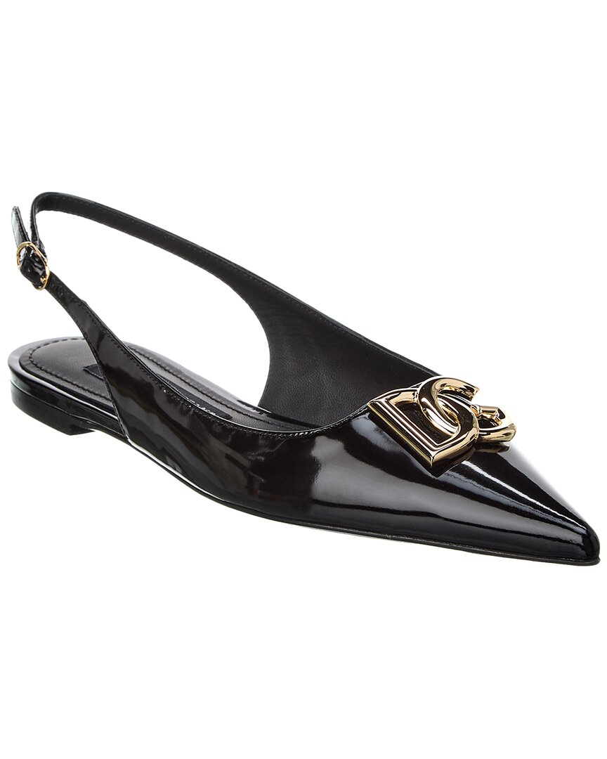 Dolce & Gabbana Dg Logo-plaque Slingback Ballerina Shoes In Black