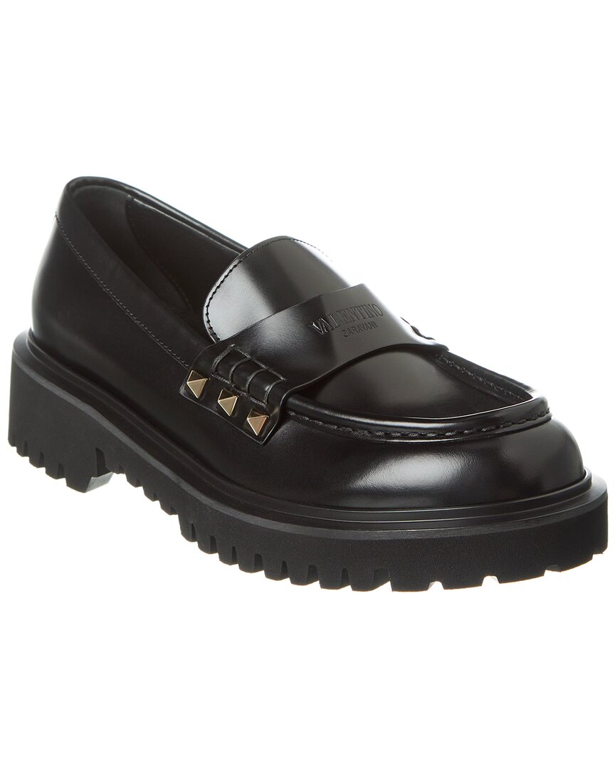 Shop Valentino Rockstud Leather Loafer In Black