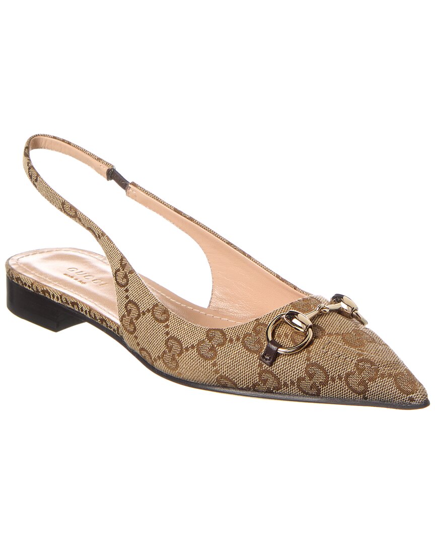 Shop Gucci Horsebit Gg Canvas Slingback Ballerina Flat