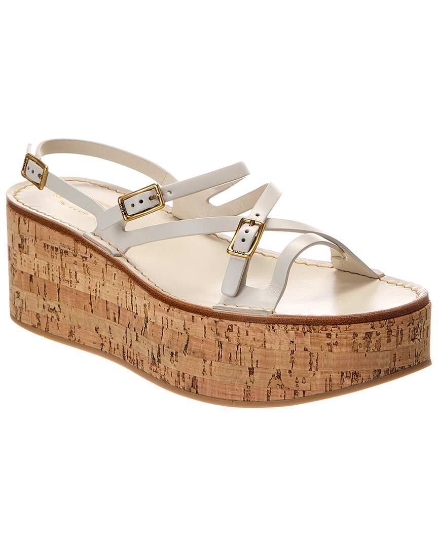 Tod's Leather Wedge Sandal In White