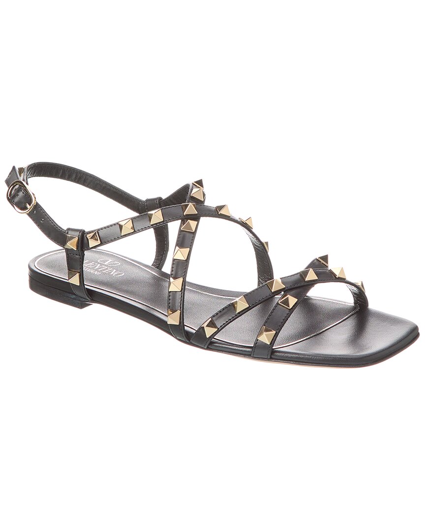 Valentino Rockstud Leather Sandal In Black