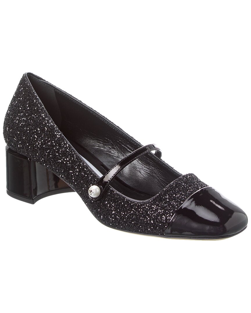 Jimmy Choo Glittered Leather Pearl Square Pumps In Black