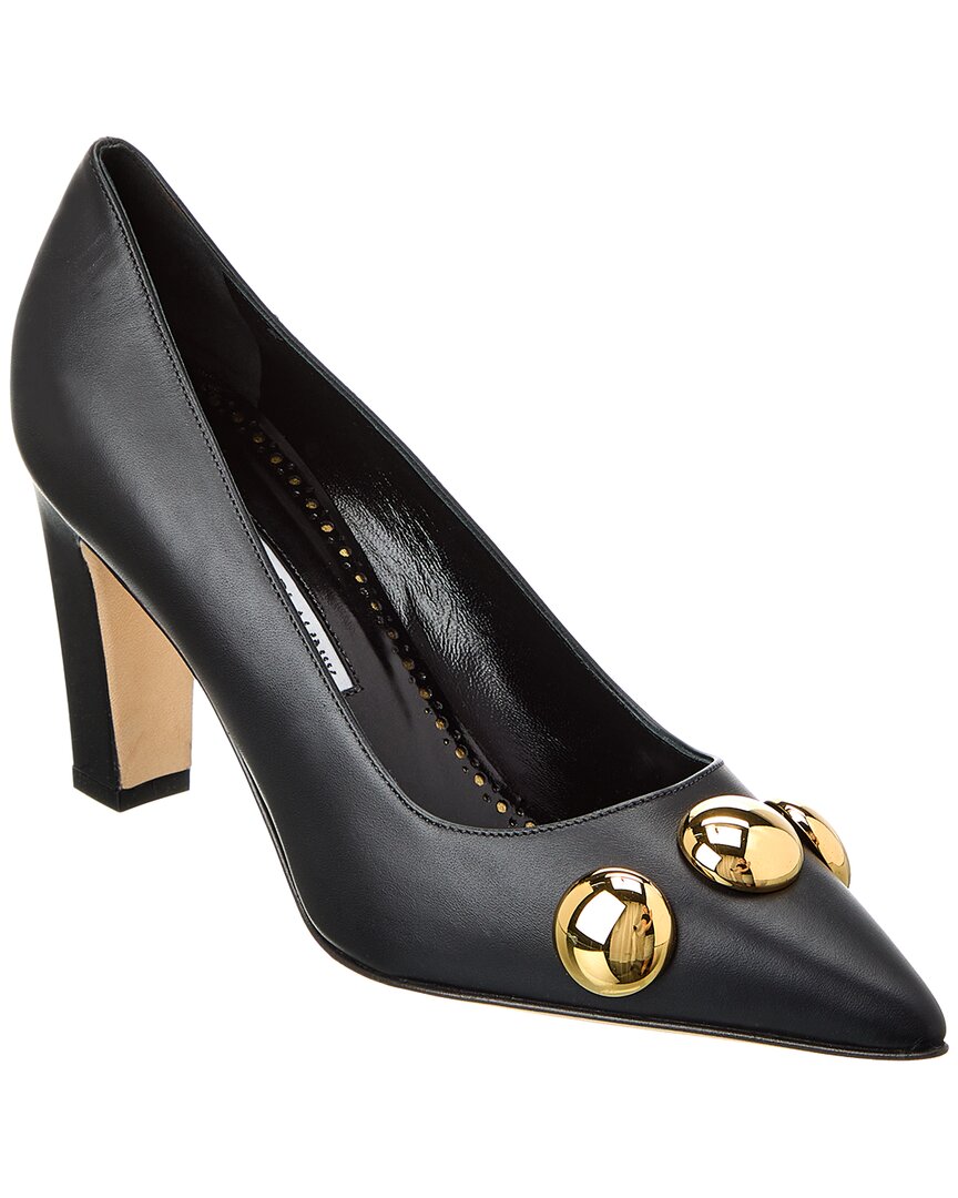 Manolo Blahnik Leather Chappa Pumps With Metal Details 9cm In Black