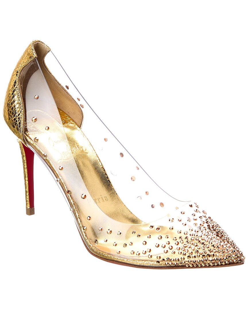 Christian Louboutin Degrastrass 85 Crystal-embellished Pvc And Metallic Leather Pumps In Gold