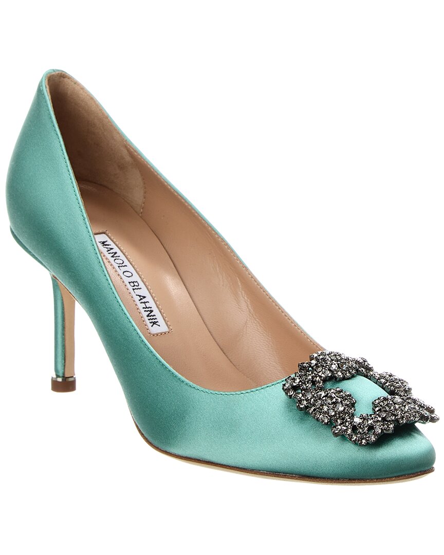 Manolo Blahnik Hangisi 70 Satin Pumps With Clc Crystal Buckle In Green