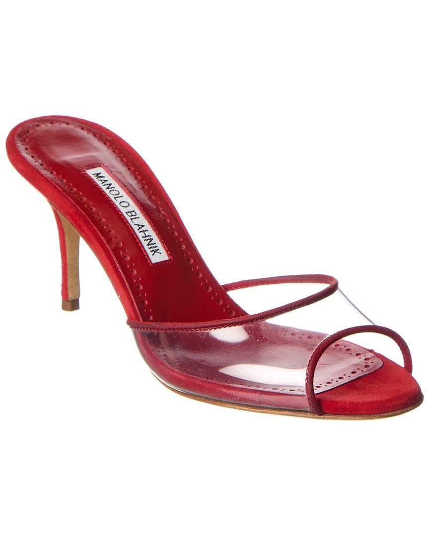 Manolo Blahnik Jadifa 70 Vinyl & Suede Sandal In Red