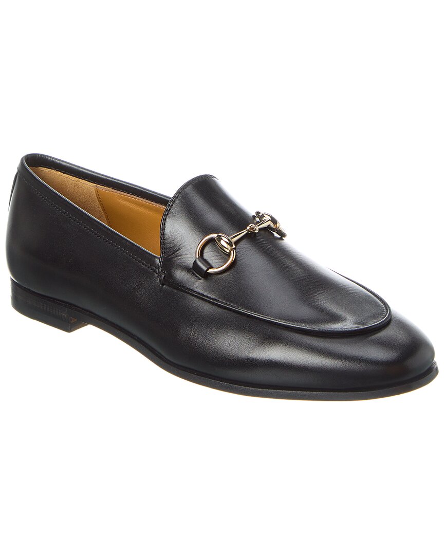 Gucci Women Black Calf Leather Moc Stitching Signature Horsebit Detail Almond Toe Slip-on Style Bran In Black