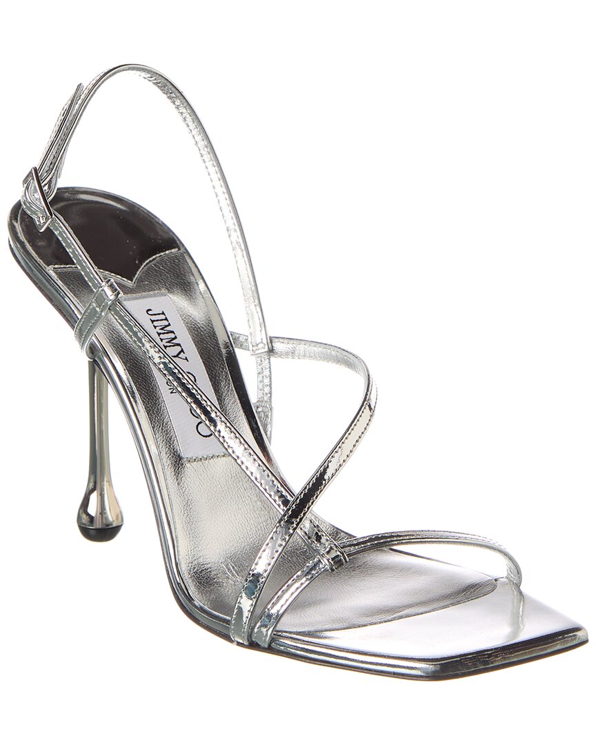 Женские кожаные сандалии Jimmy Choo Etana 95 серебристого цвета 37,5