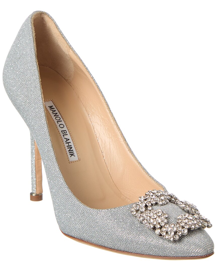 Manolo Blahnik Hangisi 70 Glitter Crystal Buckle Pumps In Silver