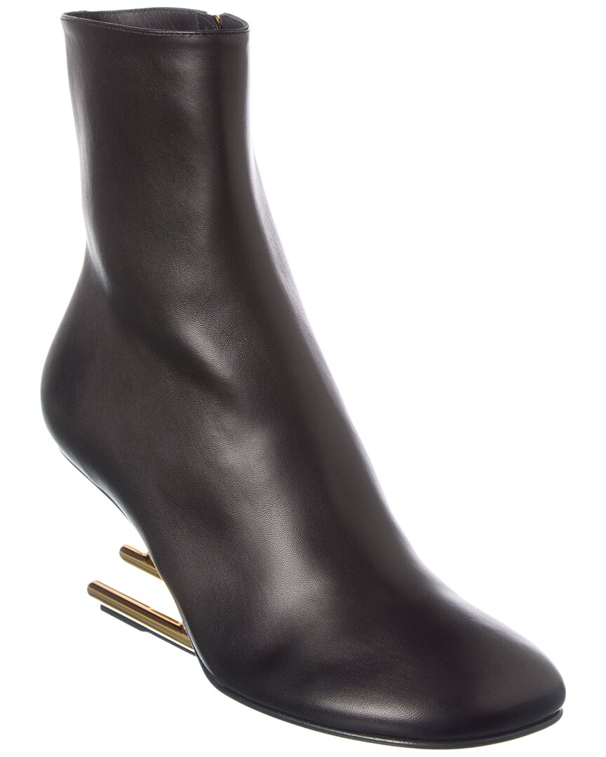 Fendi Lambskin Metallic F-heel Ankle Booties In Black