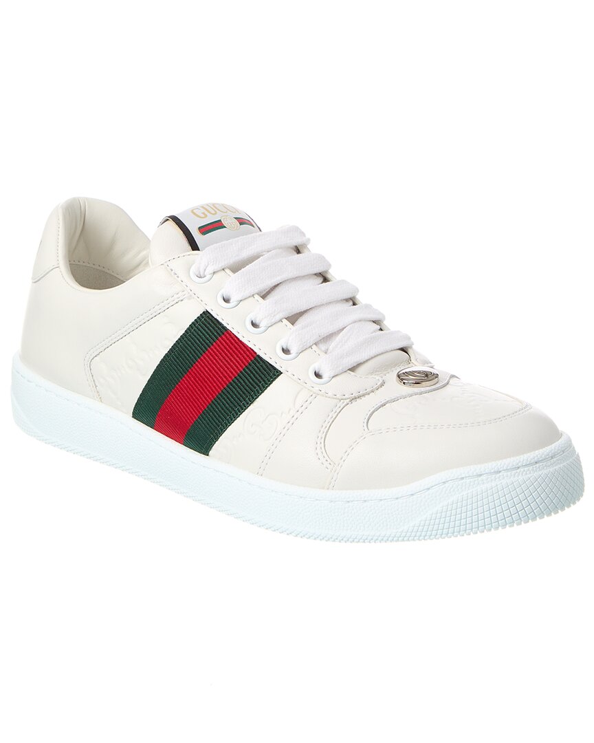 Gucci Leather Sneakers With Lateral Web Band In White