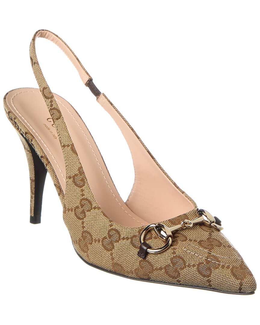 Shop Gucci Horsebit Gg Canvas Slingback Pump In Brown