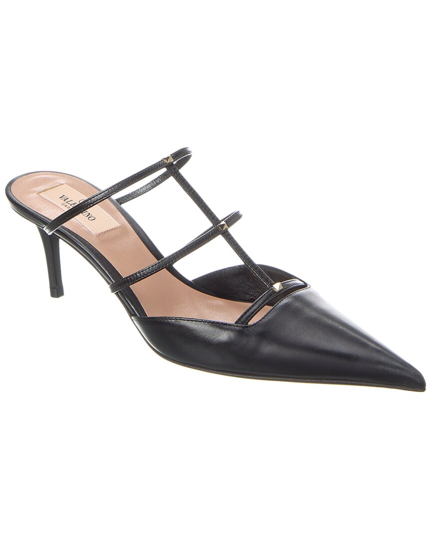 Valentino Rockstud Wispy Leather Slingback Pumps In Black