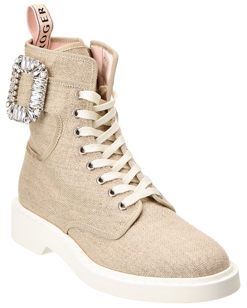 Roger Vivier Logo Plaque Viv Canvas Bootie In Brown